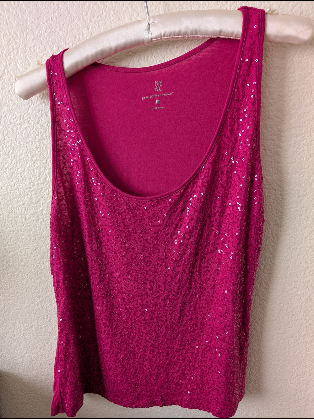 New York & Company Hot Pink Sequin Tank Top
